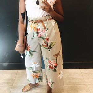 Zara Paperbag Waist, Wide Leg Birds of Paradise Pants